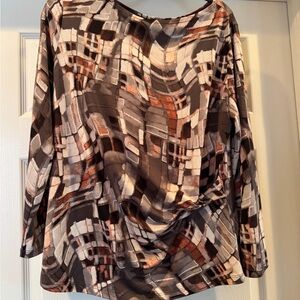 CLARA SUNWOO Mosaic Patterned Blouse in Brown and Cream